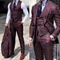 Men Suits, Luxury Brown 3 Piece Wedding Suits, Groom Wear One Button Coat Vest Pant Suits,