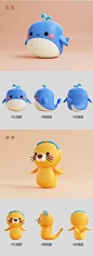 This may contain: several different types of stuffed animals are shown in this graphic style, including one blue whale and