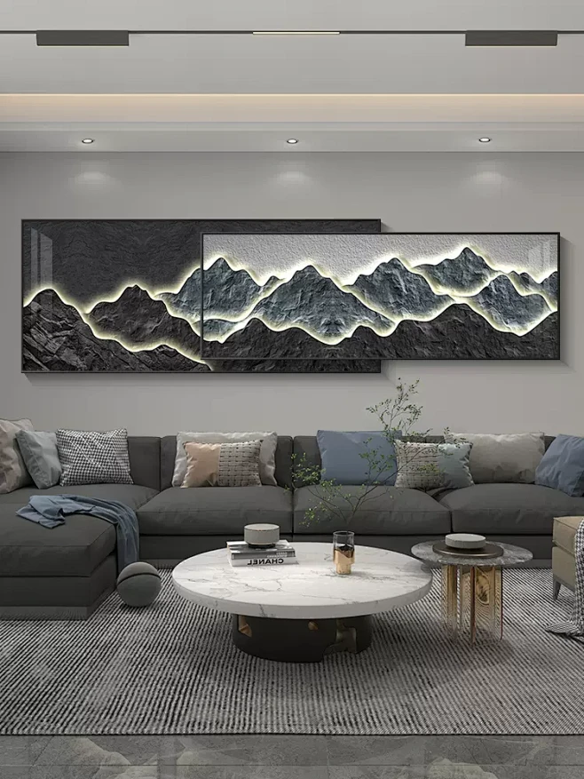 背靠金山客厅装饰画现代轻奢大气山水画挂画沙发背景墙高级感壁画-tmall.com天猫-花瓣网