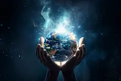 星空手捧地球环保摄影图