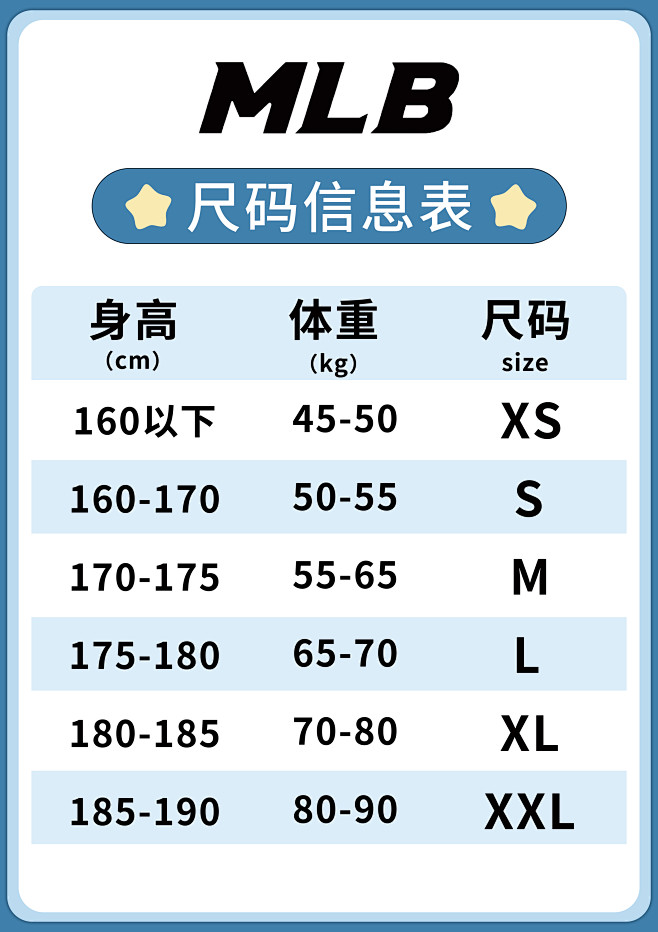 MLB尺码表