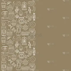 一套咖啡、茶和食物图标的涂鸦风格