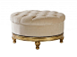 Theodore Ottoman from Collection Ten by @ebanistacollect. Round tufted ottoman with 22k antiqued gold finish base and legs. Shown with Daphne Ivory upholstery from Ebanista. Discover more at www.ebanista.com: 