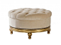 Theodore Ottoman from Collection Ten by @ebanistacollect. Round tufted ottoman with 22k antiqued gold finish base and legs. Shown with Daphne Ivory upholstery from Ebanista. Discover more at www.ebanista.com: