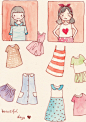手帐手绘素材，简单，可爱易上手,娃娃和衣服，美丽的裙子自己设计。