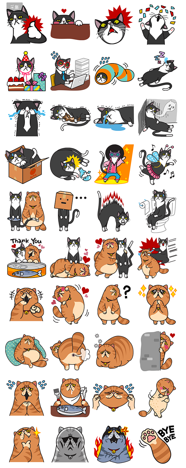 插画,line,搞笑,黑白猫,黄猫,花猫...