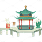 亭子兔子中国风中秋节元素贴纸