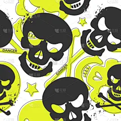 颅骨,四方连续纹样,怪异,插画,魔鬼,壁纸,现代,平铺,剪影