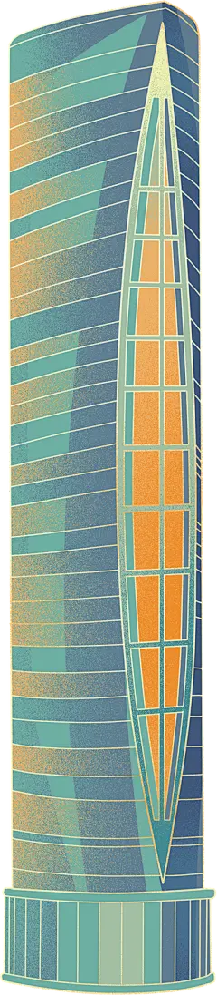 成都大运会线描扁平插画-环球中心