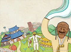 韩国首尔旅游手绘民俗欢乐素材