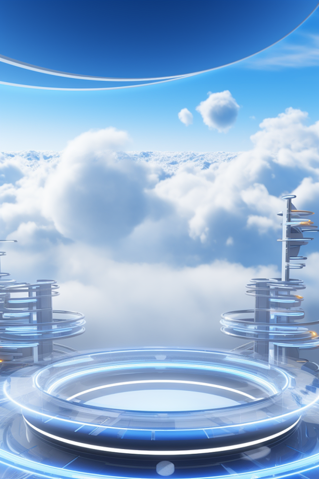 蓝色未来科技风电商展台场景背景图