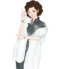 民国风人物插画素材-旗袍