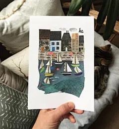 #插画# 一组主题拼贴插画：在海边。丨works by Clover Robin ​​​​