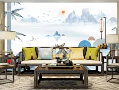 典雅新现代装饰山水背景墙