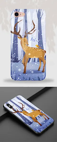 68原创手绘风欧美神话冬季梅花鹿手机壳-众图网
