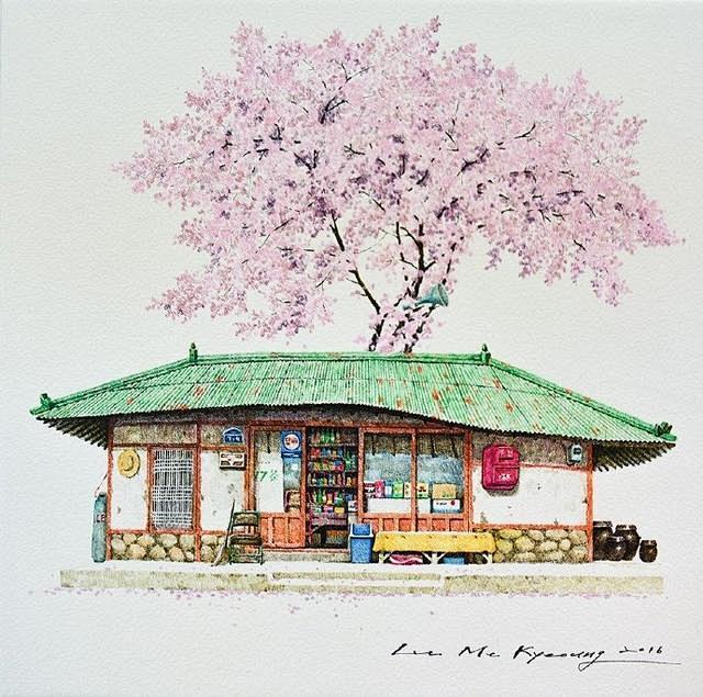 日本风景水彩画教程动漫中的场景用笔画出来好美