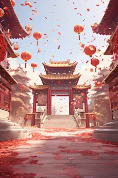 开门红开门喜庆开门大吉门楼背景图图片