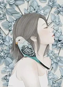 花间少女，来自韩国画师Choi Mi Kyung  #绘画# #插画# #画画# #头像# ​​​​