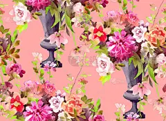 水彩玫瑰花瓶无缝图案