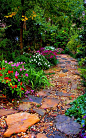 Colorful Garden Path w/ Variations of Rocks & Plants:  铺地 花径