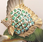 14k Yellow Gold Paraiba Tourmaline & Diamond Fish Pin/ Pendant by from divinefind on Ruby Lane: 