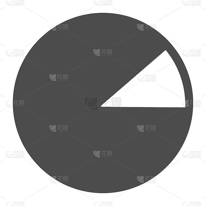 饼图与八分之一的分数固体图标，图表概念，八分之一的圆形矢量符号在白色背景，字形风格图标的移动概念和网