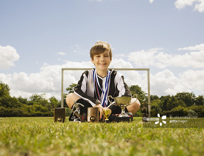 Boy footballer with ...