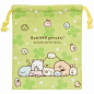 small green Sumikkogurashi shy animals clover drawstring bag by San-X 1