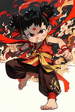 水墨风封神哪吒插画人物形象