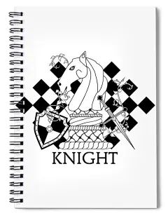 Custom and unique spiral notebook featuring illustration of a Knight Chess Piece with shield, sword, and chess board background. Ideal for that special man that is your knight. #knight #chess #chesspiece #knightchesspiece #gameofchess #computerart #art #i