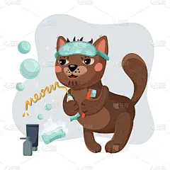 海报概念的托儿所。一只小猫正准备去睡觉。