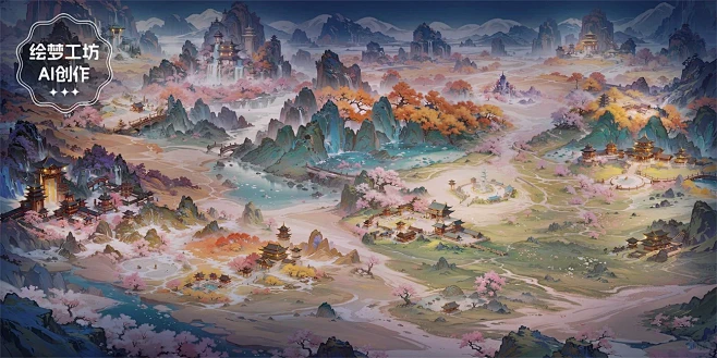绘梦工坊丨AI古风室外背景《大地图》2-花瓣网