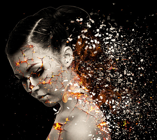 ps打造火焰碎片人物效果ps制作酷炫破碎皮肤效果ps人物皮肤碎片特效ps