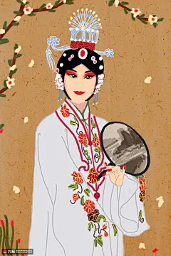 水墨团扇青衣京剧手绘人物戏曲人物插画 民俗民风 中国风