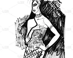 优雅的女士。时尚插画。时尚背景。时尚草图。