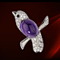 Cartier bird on a branch brooch.  White gold, diamonds, amethyst and onyx by rosiete