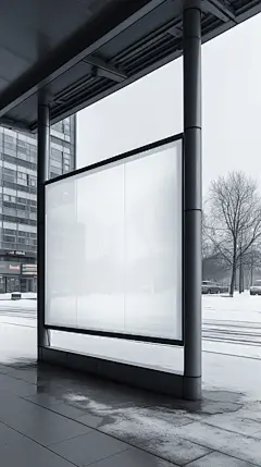 黑色竖版公交站牌广告牌海报样机模型图片