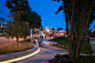 Pathways curve through the park,offering the option to depart from the city sidewalk. 