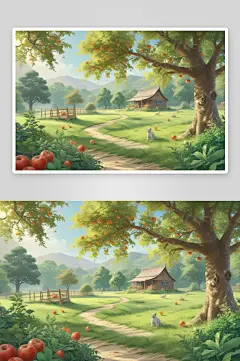 苹果树小屋的田园风光-众图网