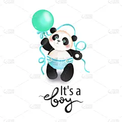 可爱的,男孩,气球,熊猫,幼儿,泰迪熊,贺卡,是个男孩,动物图案,小的