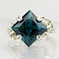 Paraiba Green Blue Topaz Princess Cut Sterling Silver Ring by Passionate Jewelry on Etsy