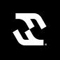 This may contain: black and white logo with the letter d in it's center, on a dark background