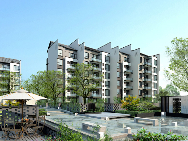 徽派住宅中式风格住宅小区3d模型景观素材