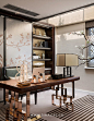 i like the shelves behind painted sliding doors here: 