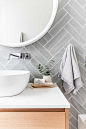 Light Grey Herringbone Bathroom Tiles - Light Grey Herringbone Bathroom Tiles. Image Via Homestyle.com