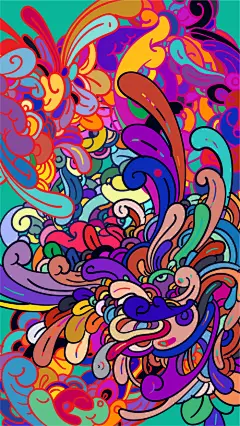矢量图手绘抽象潮流七彩艺术涂鸦背景