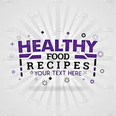紫色标志代表健康食品食谱。为食物封面应用程序，预订餐厅，食物网站，食谱食品，手指食品行业，快速和简单