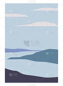 景观抽象现代当代背景海洋海洋。山，山，浪的形状。矢量插图新潮艺术平面极简风格模板横幅海报装饰