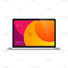 笔记本电脑图标，笔记本，超级本的研发，五颜六色的壁纸，时钟，白色上孤立