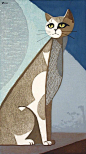 日本艺术家Tomoo Inagaki (1902-1980) 的木版画猫咪